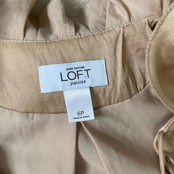 Ann Taylor LOFT Petites Ruffle Neck Satin Shift Dress 6P Cocktail Wedding Guest - Picture 9 of 11